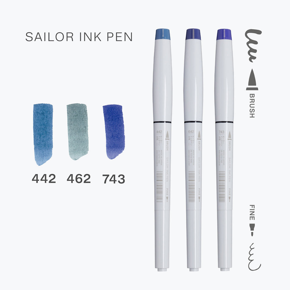 Sailor - Brush Pens - Ink Pen - Set of 3 - Midnight White Wave