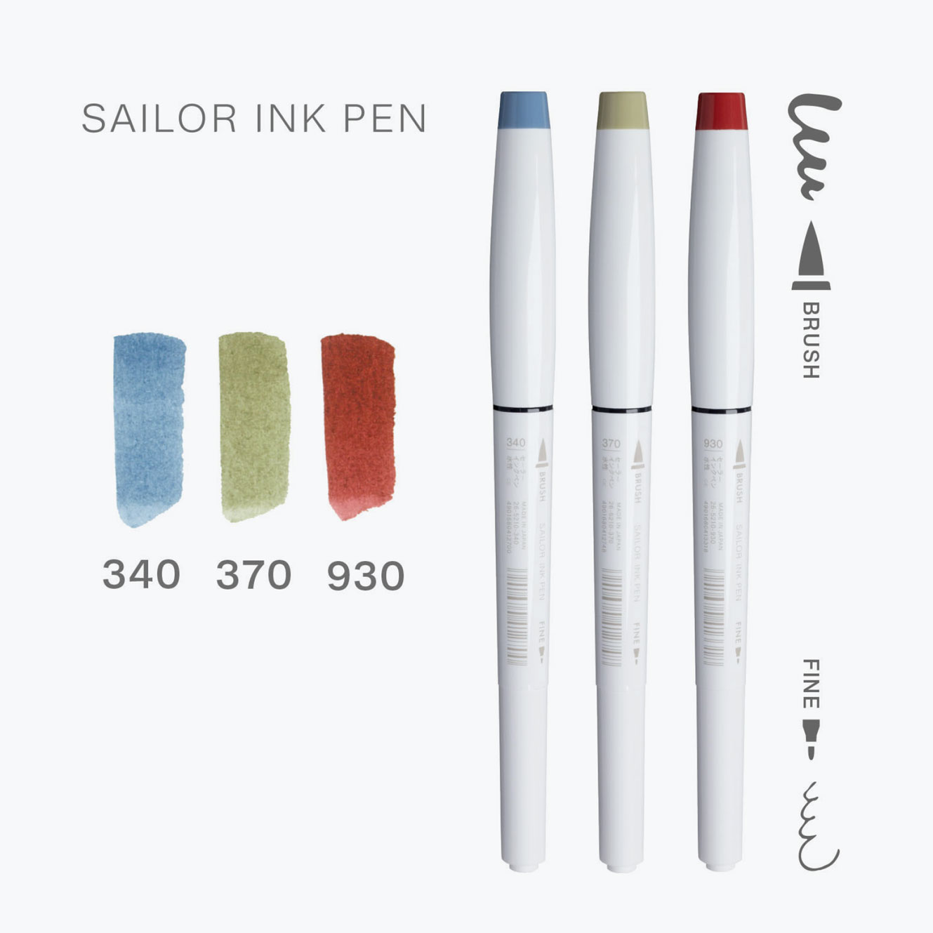 Sailor - Brush Pens - Ink Pen - Set of 3 - Morning Mist Hill