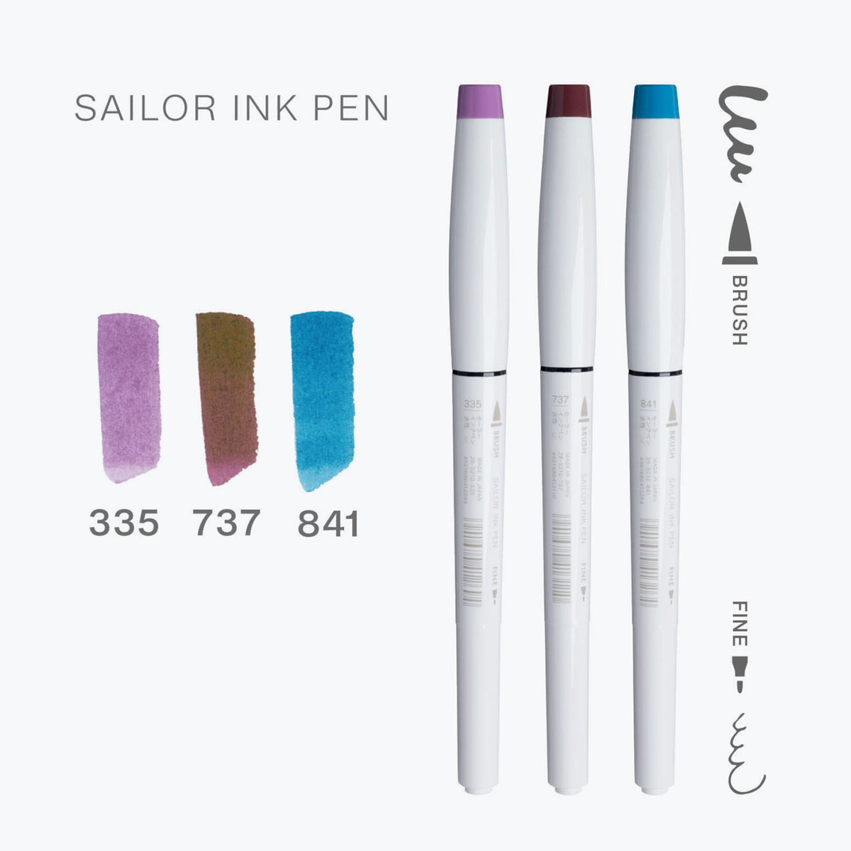 Sailor - Brush Pens - Ink Pen - Set of 3 - Evening Mist Mountain
