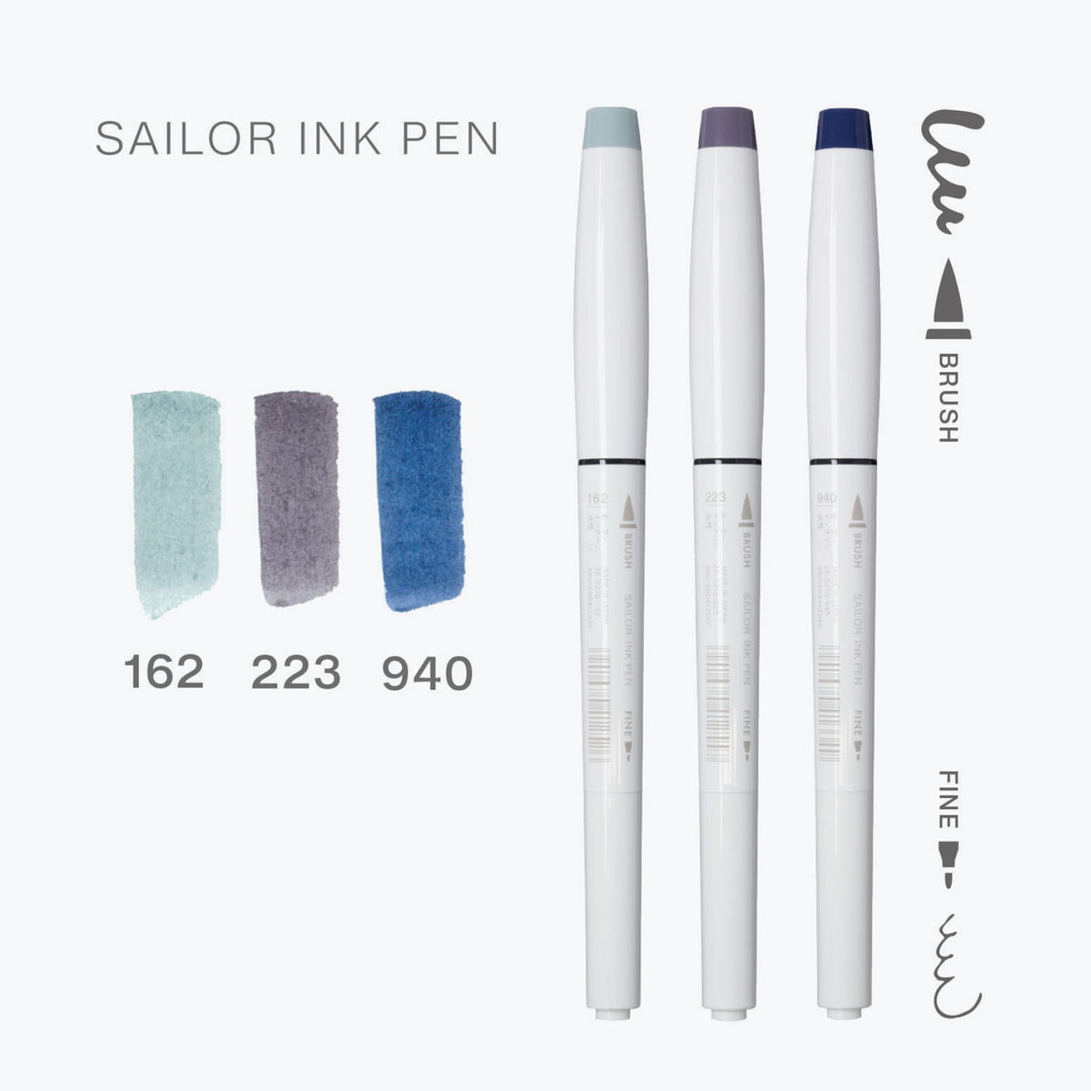 Sailor - Brush Pens - Ink Pen - Set of 3 - Night Horizon