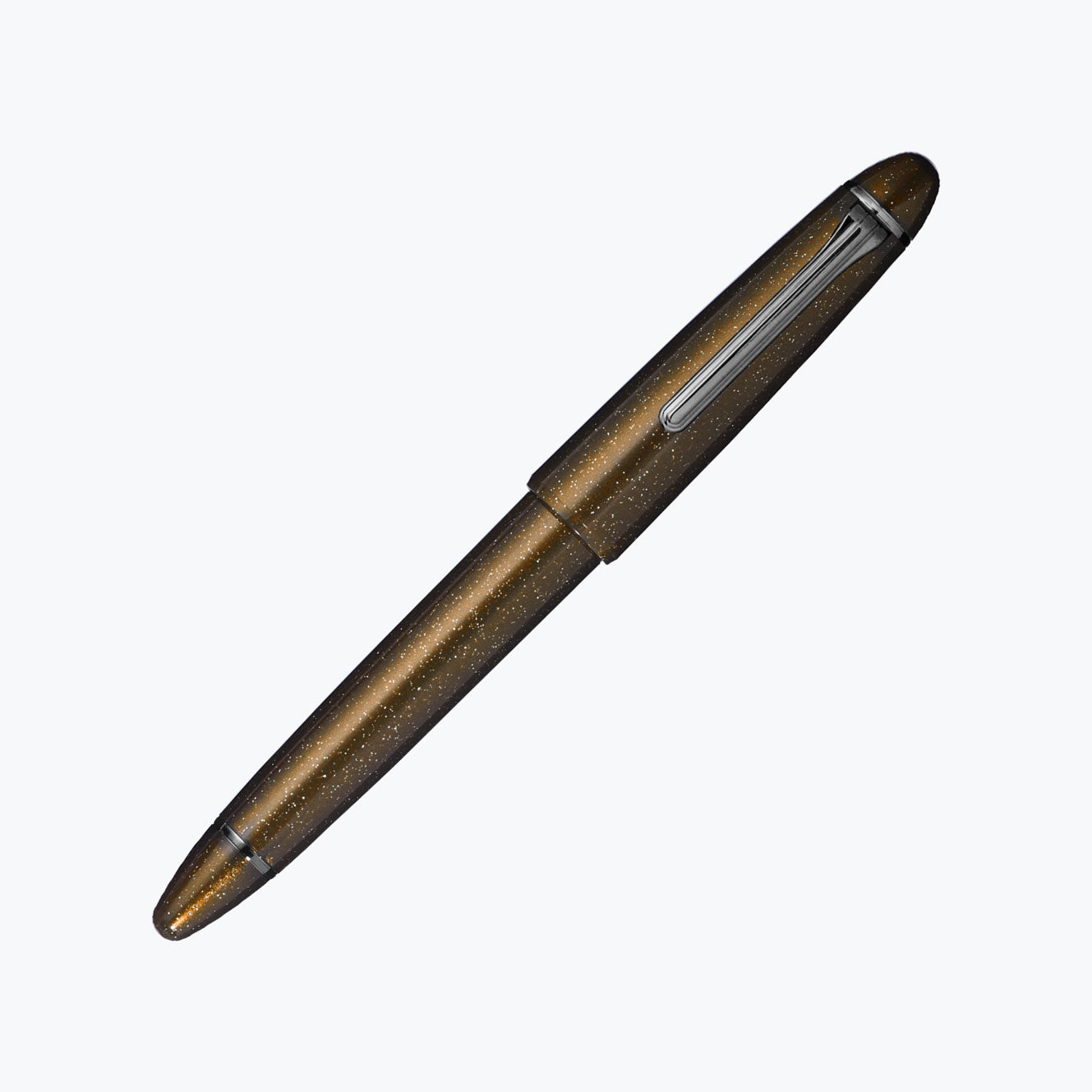 Sailor 1911 Large Ringless Galaxy Andromeda fountain pen in dark amber colour with glitter
