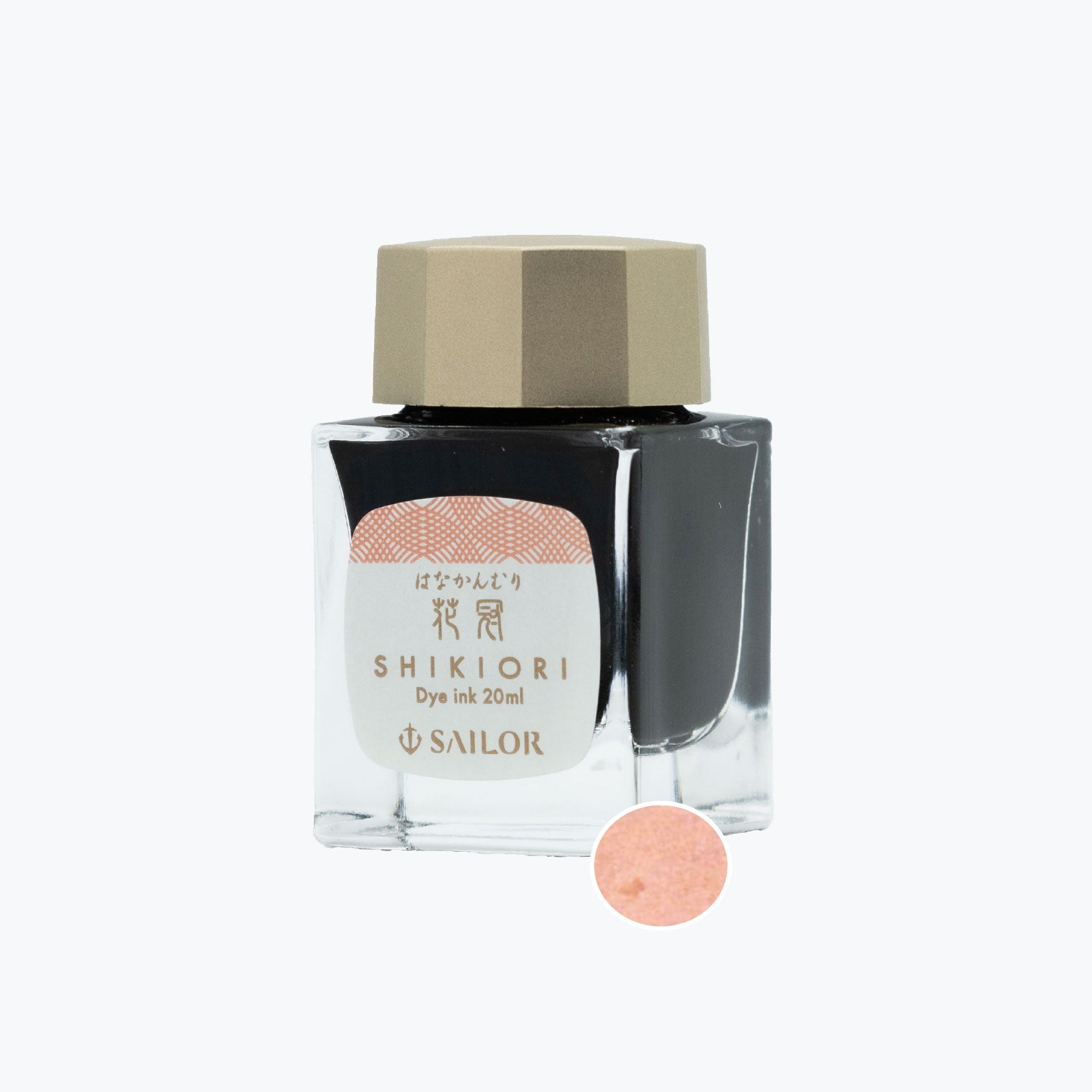 Sailor Shikiori Hanakanmuri peach-pink fountain pen ink in a glass bottle