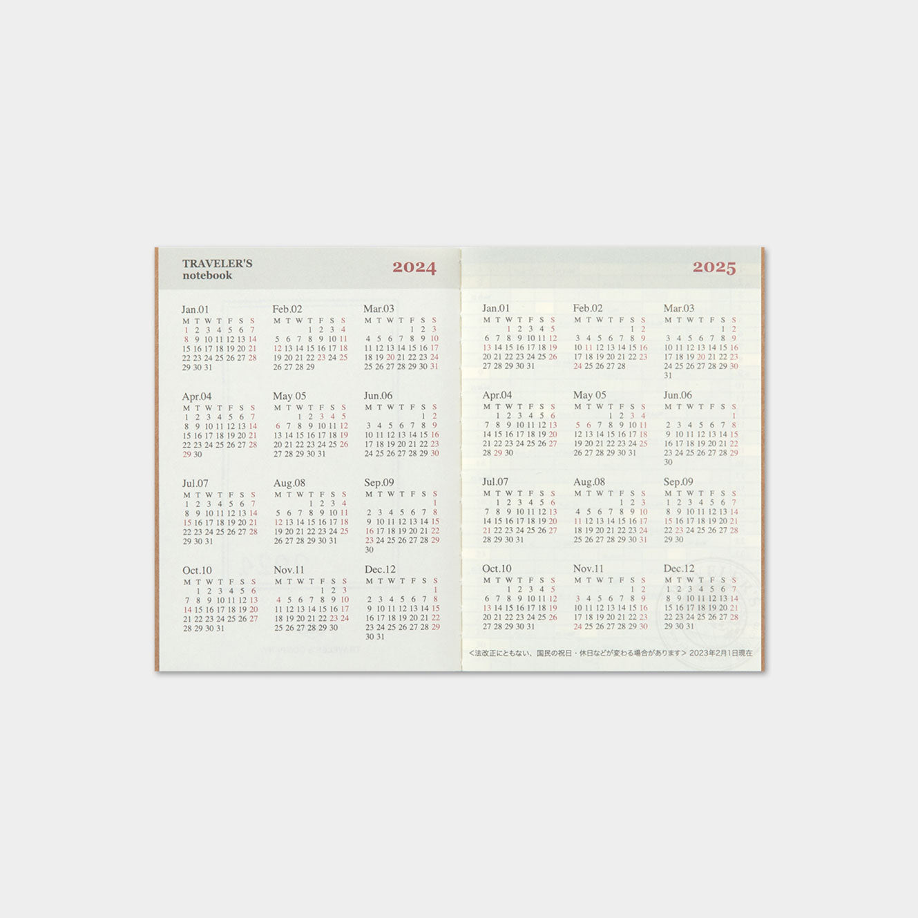 Traveler's Company - 2024 Diary - Insert - Passport - Monthly