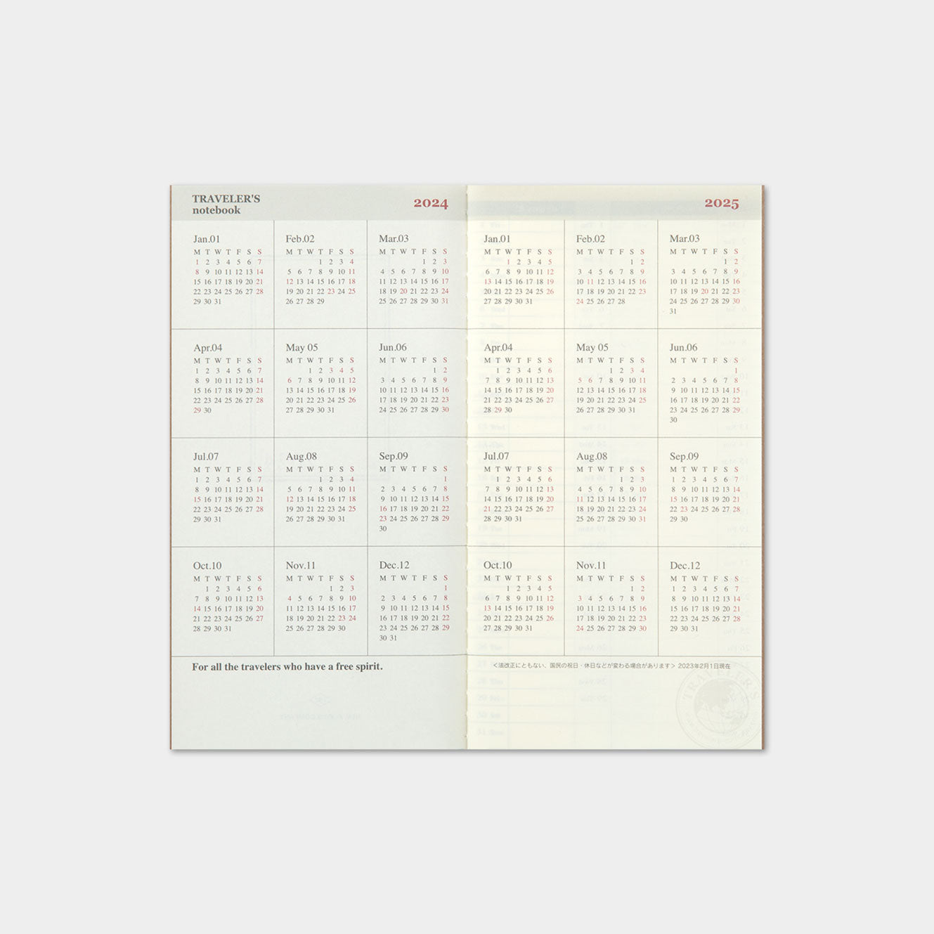 Traveler's Company - 2024 Diary - Insert - Regular - Weekly Vertical