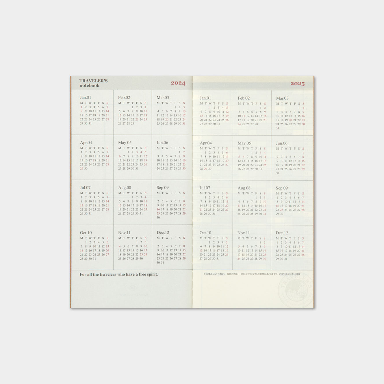 Traveler's Company - 2024 Diary - Insert - Regular - Monthly