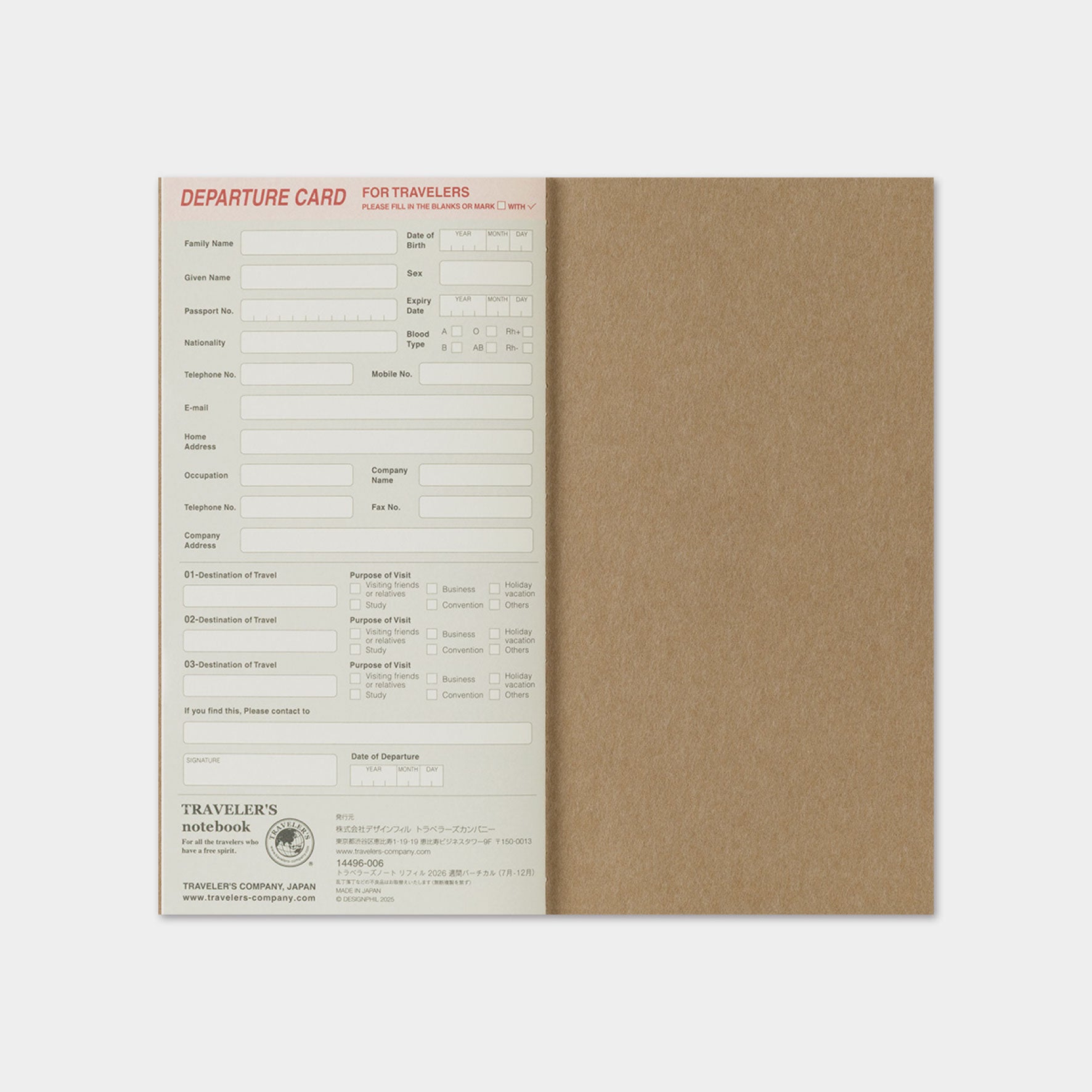 Traveler's Company - 2026 Diary - 6 Month Insert - Regular - Weekly Vertical (Jul - Dec)