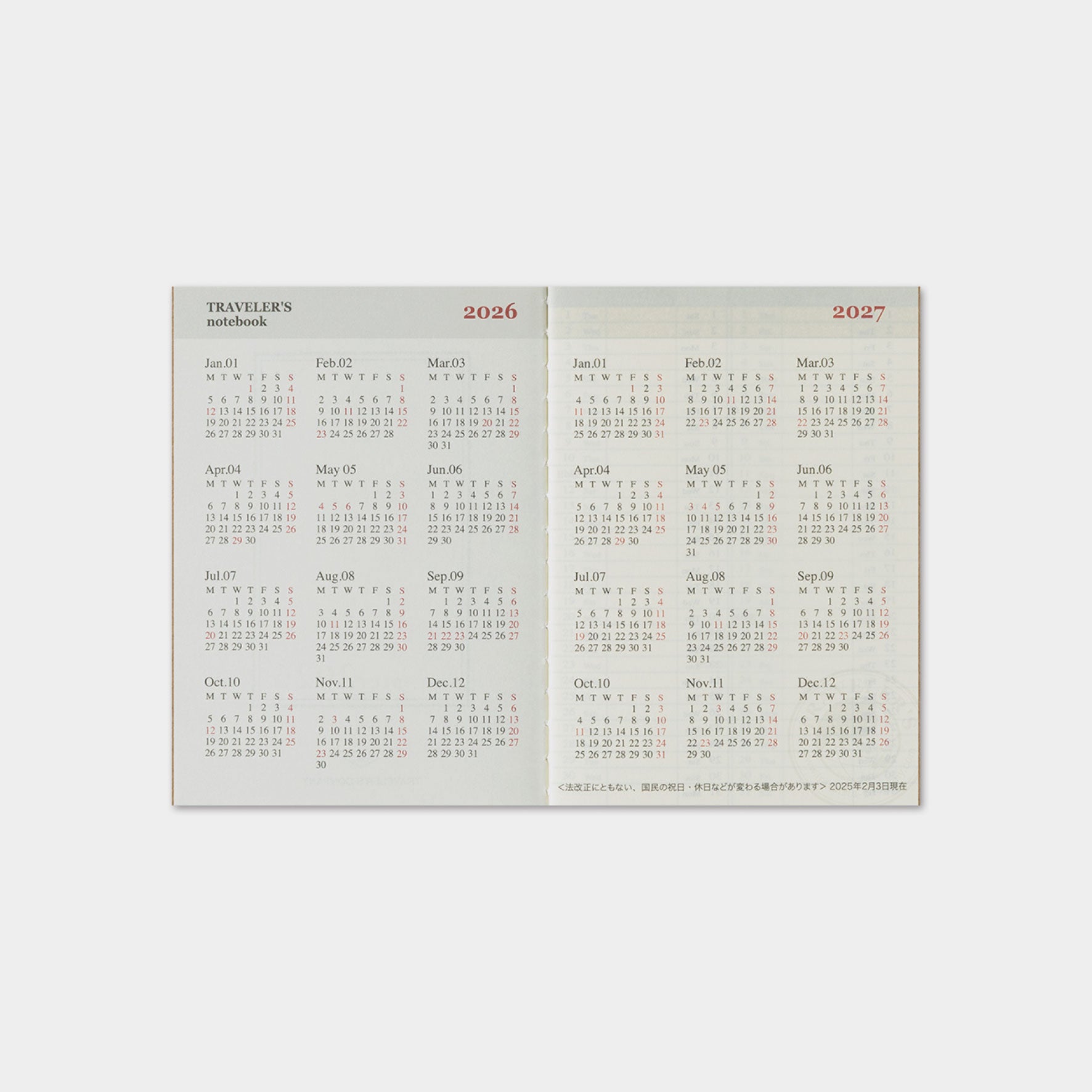 Traveler's Company - 2026 Diary - 6 Month Insert - Passport - Weekly (Jul - Dec)