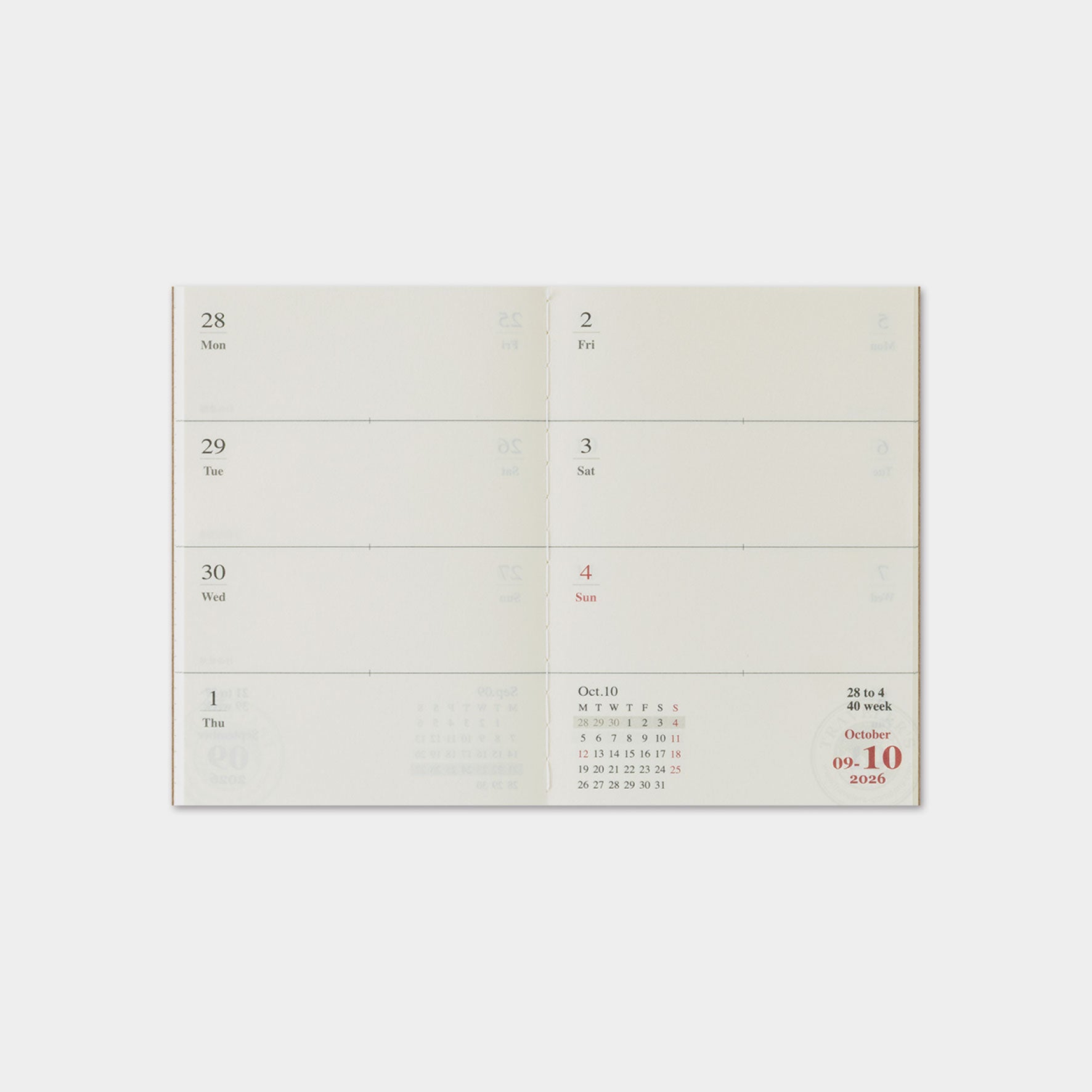 Traveler's Company - 2026 Diary - 6 Month Insert - Passport - Weekly (Jul - Dec)