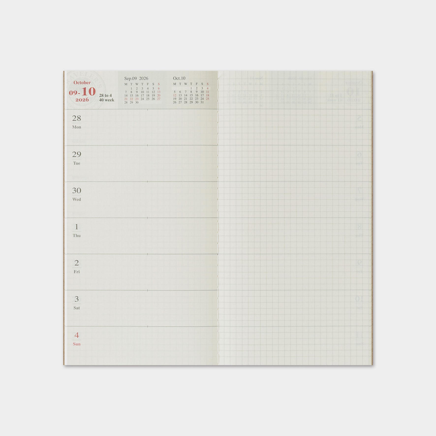 Traveler's Company - 2026 Diary - 6 Month Insert - Regular - Weekly+Memo (Jul - Dec)