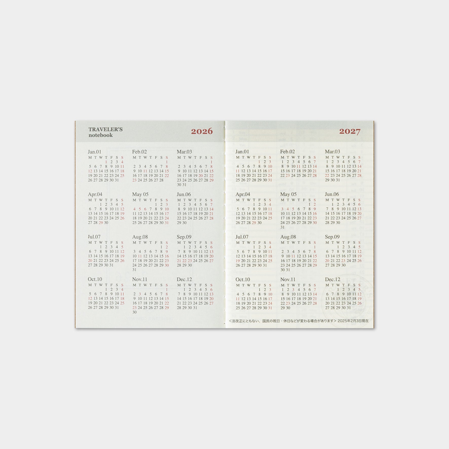 Traveler's Company - 2026 Diary - Insert - Passport - Weekly