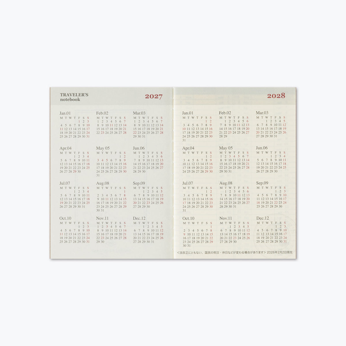 Traveler's Company - 2027 Diary - Insert - Passport - Weekly