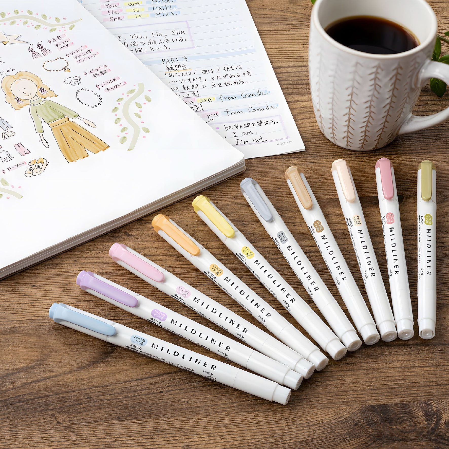 Zebra - Highlighter - Mildliner Double Sided - 10 Colors Set (Gentle & Neutral)