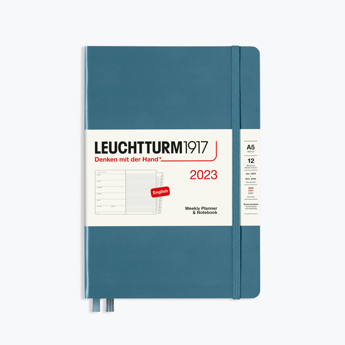 Leuchtturm1917 - 2024 Diary - Weekly Notebook - A5 - Stone Blue (Hard)