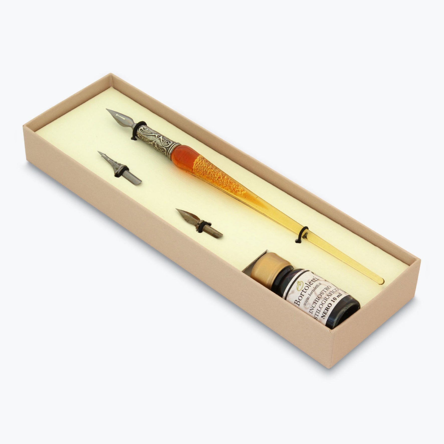 Bortoletti - Calligraphy Pen Set - Murano Glass - Gold - Amber