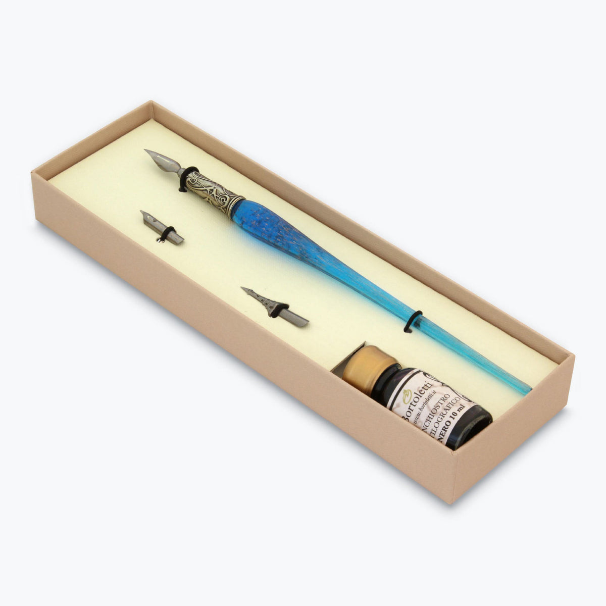 Bortoletti - Calligraphy Pen Set - Murano Glass - Copper - Aquamarine