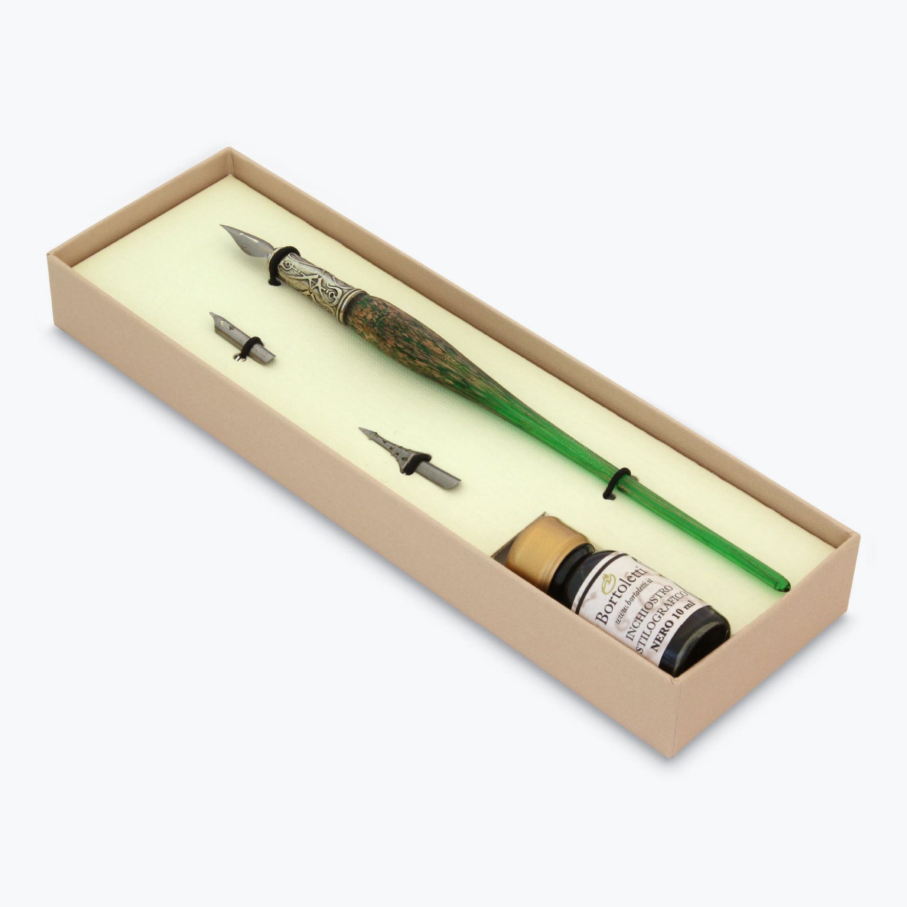 Bortoletti - Calligraphy Pen Set - Murano Glass - Copper - Green
