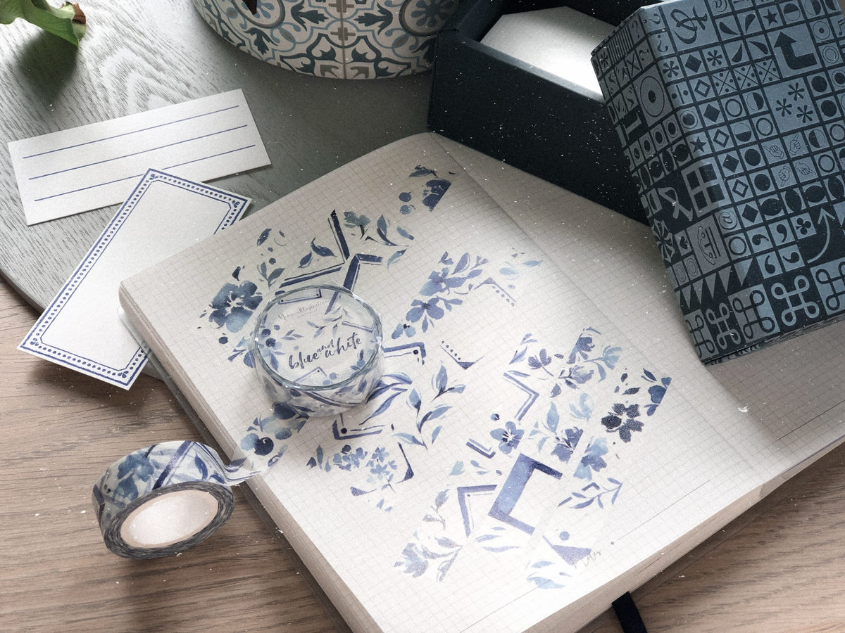 Meow Illustration - Washi Tape - Blue and White