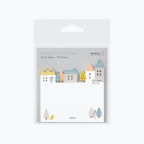Midori set of sticky sheets with die-cut townhouses in pastel colours along the top edge