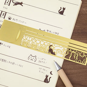 Midori - Ruler - Stencil - Cat (Gold)