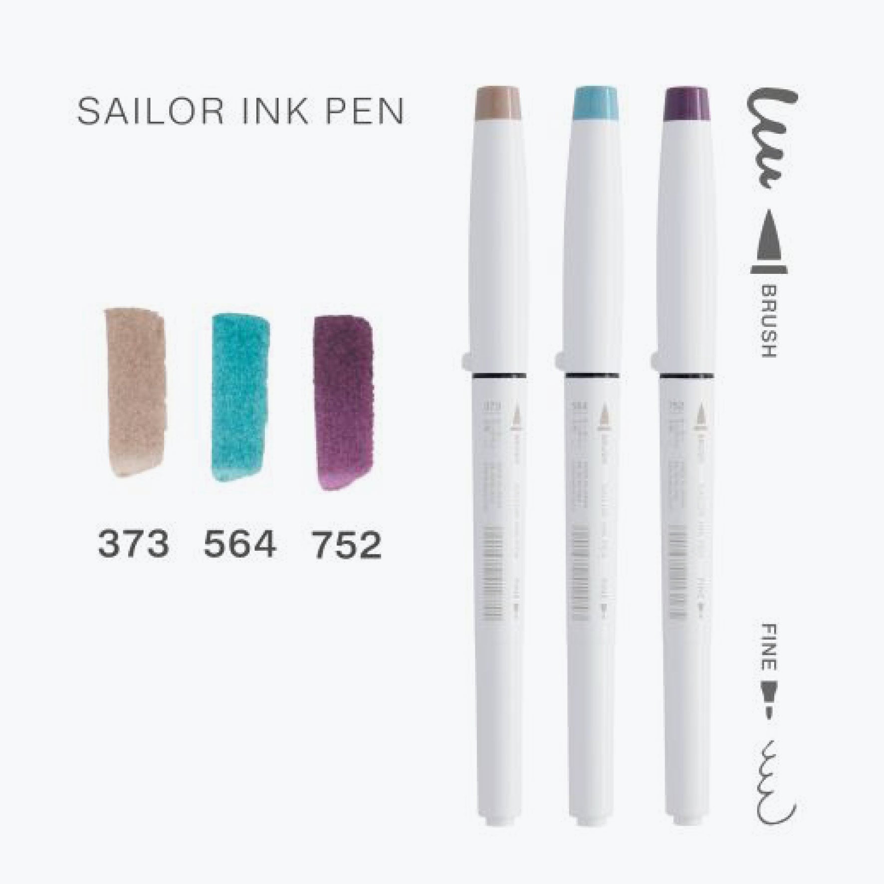 Sailor - Brush Pens - Ink Pen - Set of 3 - Tidal Mist