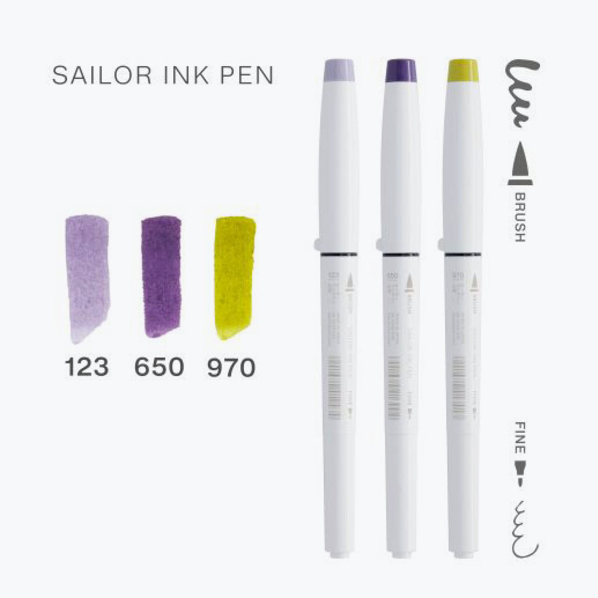 Sailor - Brush Pens - Ink Pen - Set of 3 - Lingering Scent