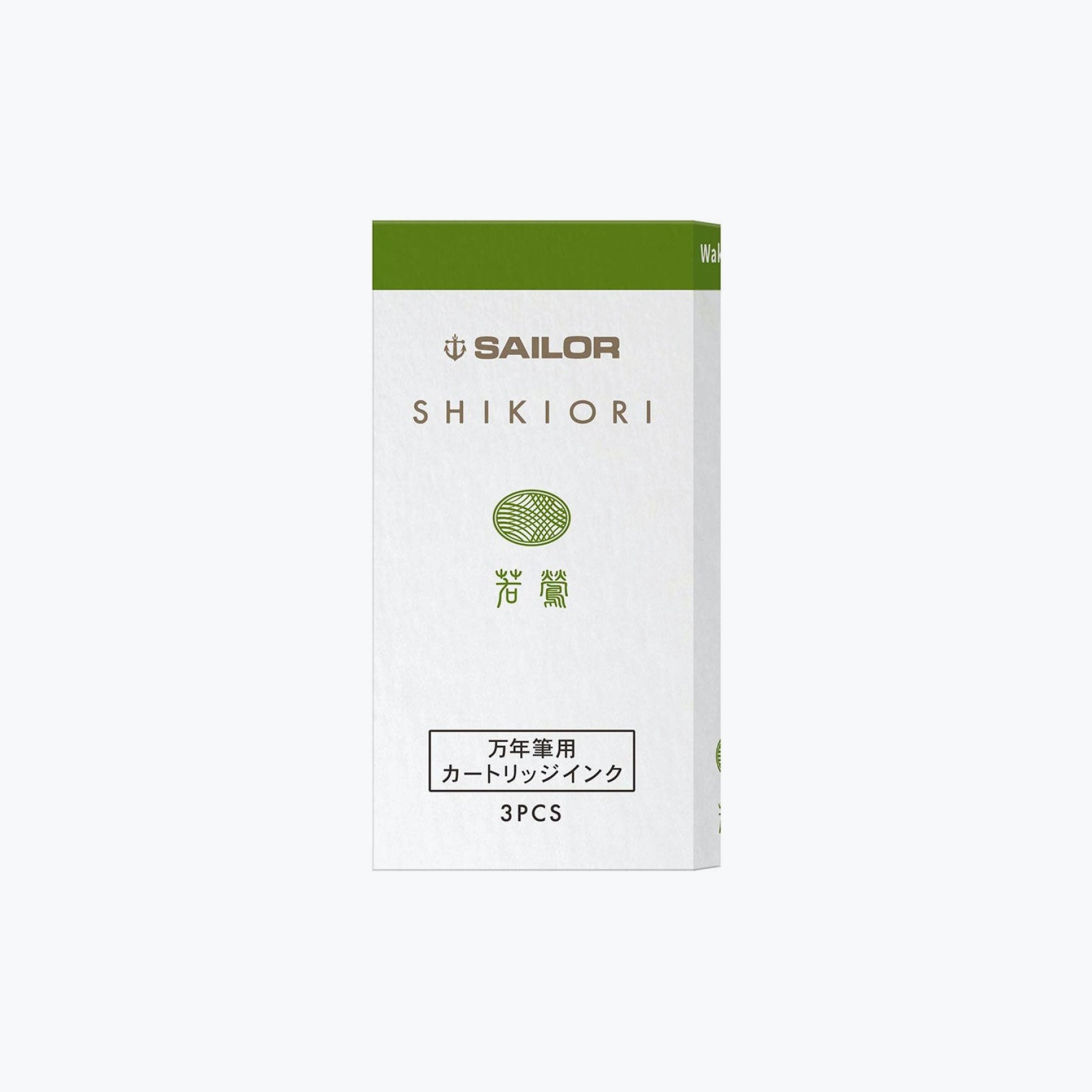 Front of the box of Sailor Shikiori Waga Uguisu green fountain pen ink cartridges