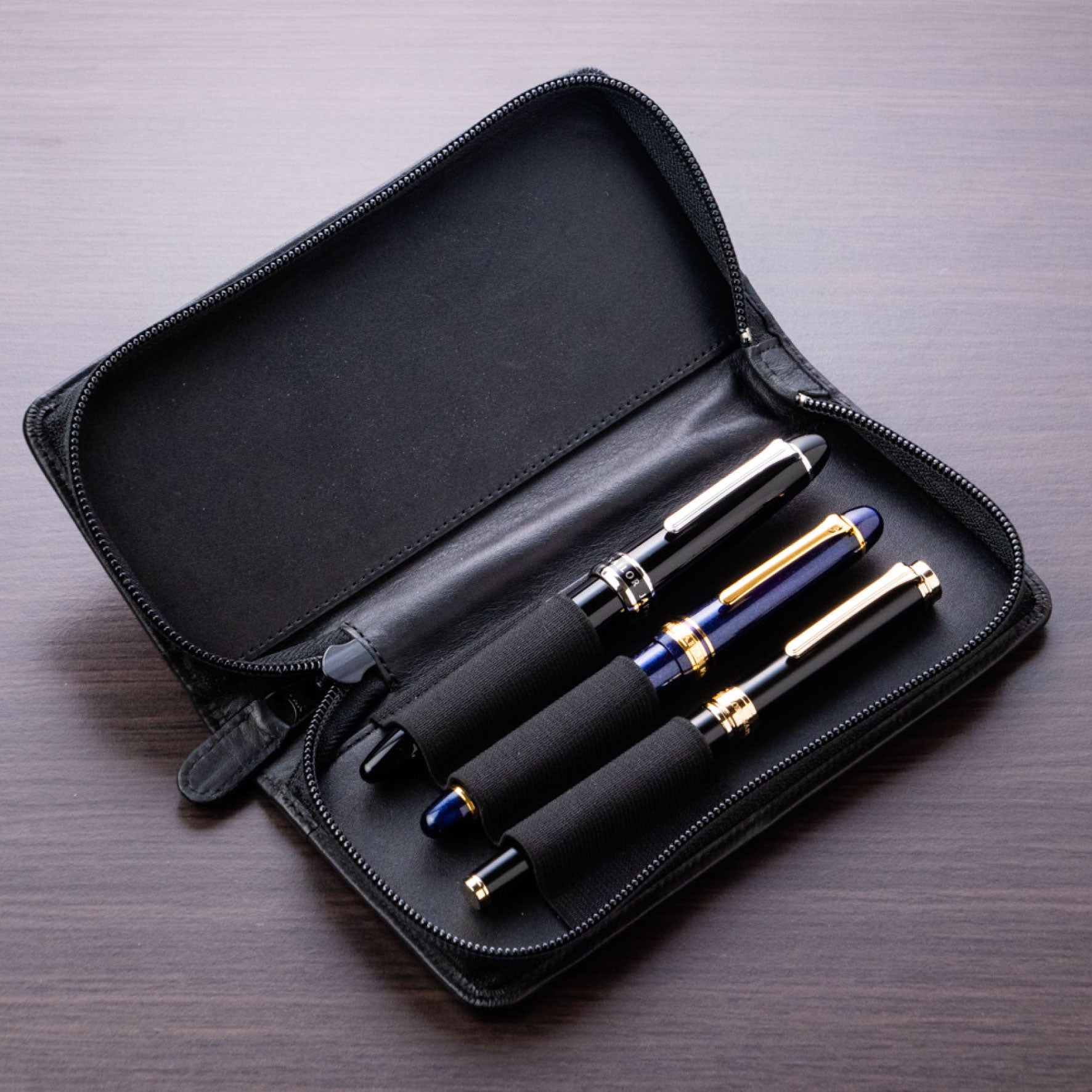 Sailor - Pen Case - Leather - 3 Slot - Black
