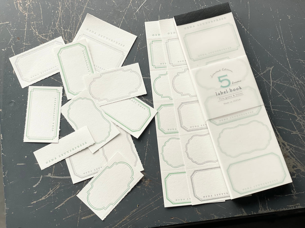 Oeda Letterpress - Label Book - 5 Frames - Pale Green / Silver